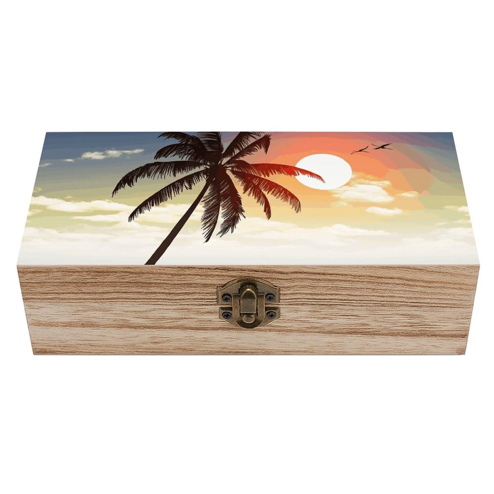 Palm Tree on Beach Wooden Storage Box Exquisite Durable Wood Gift Case Sturdy Vintage Jewelry Wooden Chest for Art Hobbies Storage Keepsake Gift
