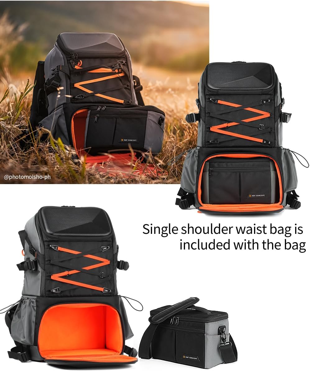 K&F CONCEPT Camera Bag EVA Waterproof 2 in 1Camera Backpack Shoulder Bag 32L Large Capacity with Rain Cover Storage for 15.6" Laptop for Photography - Image 2