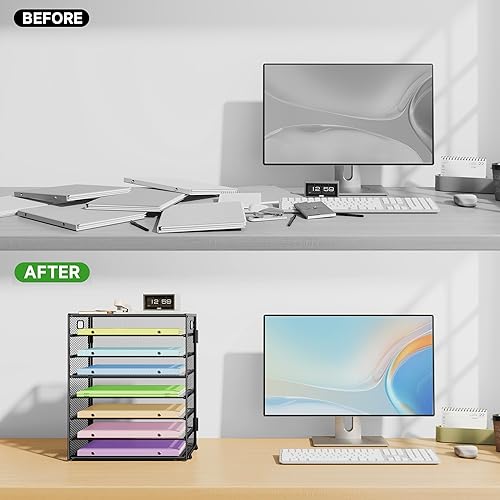Miniatura 4 de Organizador de papel de 8 niveles con asa, organizador de archivos de escritorio de malla metálica, organizador de escritorio de gran capacidad,