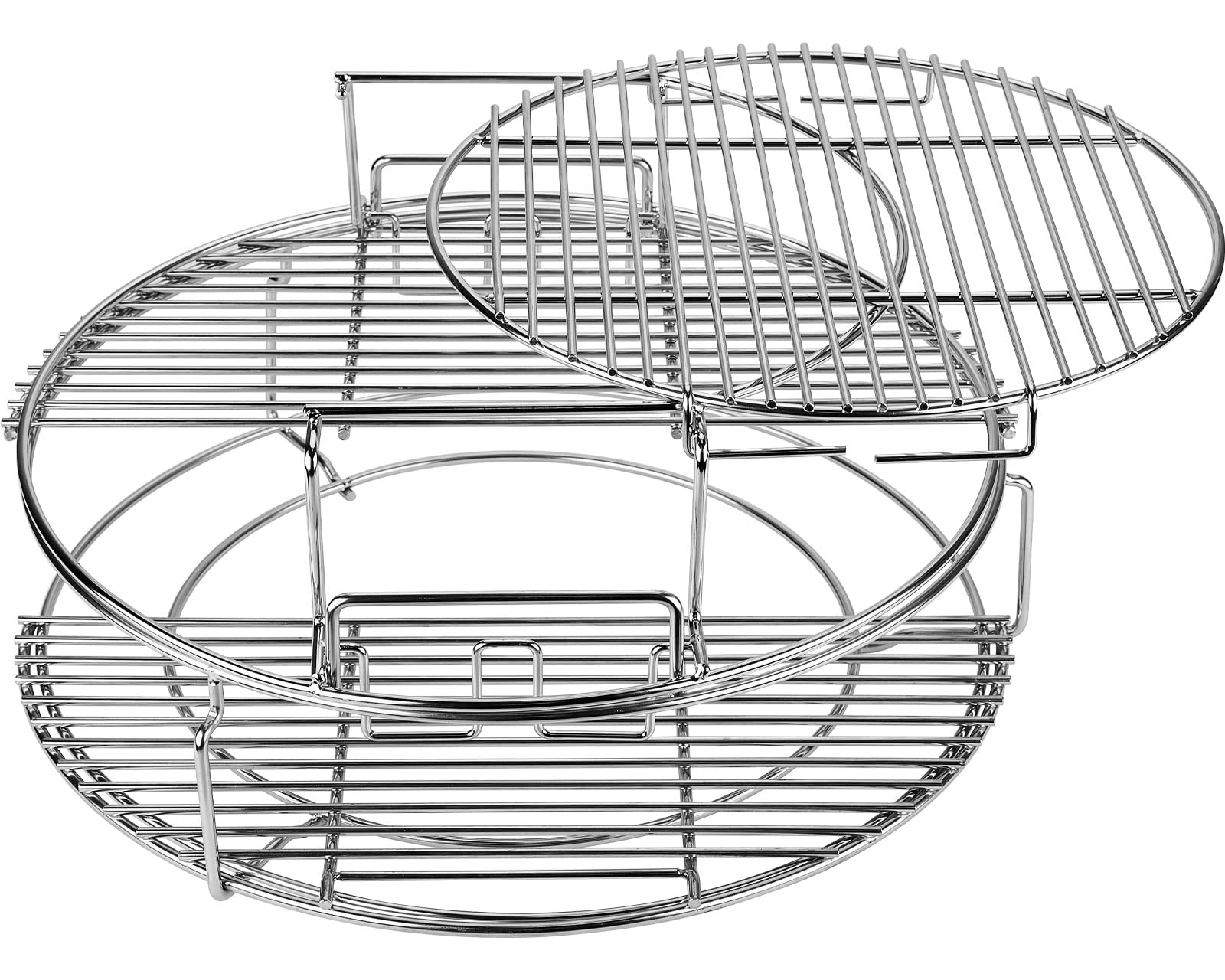 BBQ Expander Rack Kit, Large Green Egg Grill Accessories - BGE Kamado Grill Parts Includes 2-Piece Multi-Function Rack, 1-Piece Conveggtor Basket, 2 Half-Moon Cooking Grids, Heavy-Duty Stainless Steel