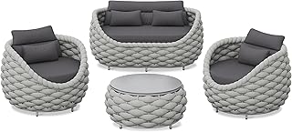 4 Pieces Set Aluminum Outdoor&Indoor Sofa, Modern Patio Furniture Set Co...