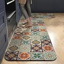 2-Piece Non-Slip Rubber Backed Floor Mats – Water-Absorbent Kitchen & Hallway Rugs for Home Use, Includes Large and Small Sizes (Brown Multi)