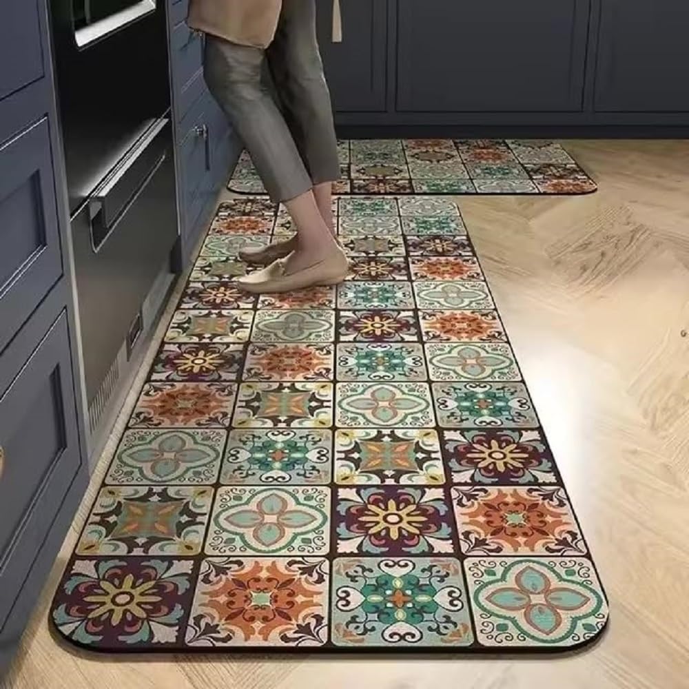 Kitchen Floor Mat Set 120cm x 40cm and 60cm x 40cm, Printed Surface with Non-Slip Rubber Bottom, Washable Household Mats for Kitchen and Entryway(Black Flower) — Amazon image 7