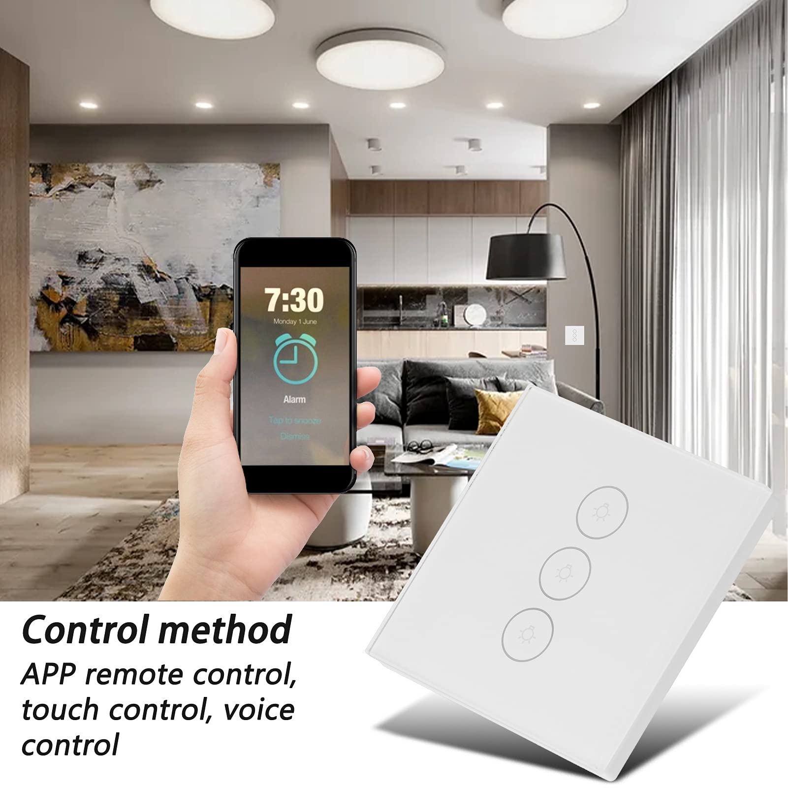 Interruptor de Luz WiFi, Control Táctil de Panel de Vidrio