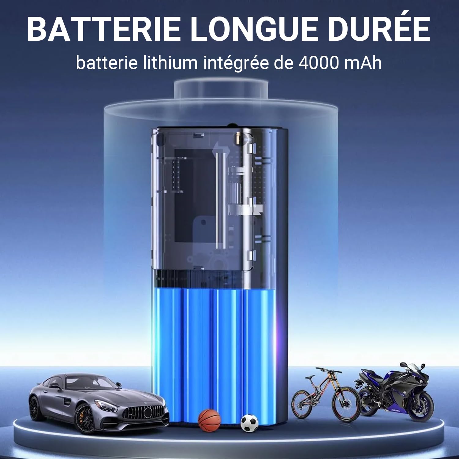 Compresseur d'Air Portatif 10,3 Bar/150 PSI, Gonfleur Pneus Voiture Mini | Pompe À Velo Électrique Gonflage Rapide, Gonfleur Pneu Sans Fil avec Batterie 4000mAh PowerBank, LED et Arrêt Automatique