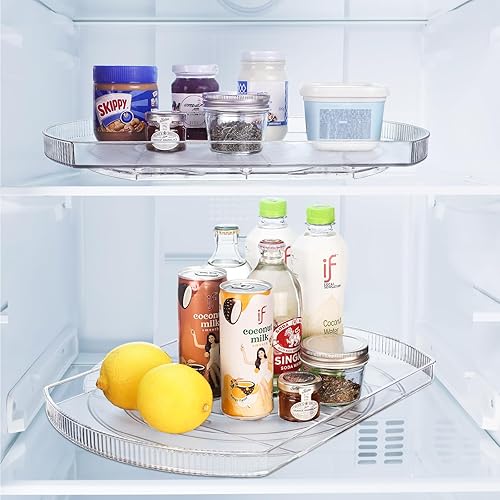 Miniatura 2 de Lazy Susan rectangular para refrigerador, 16.53 x 11.02 pulgadas, organizador de refrigerador transparente Lazy Susan, giratorio rectangular para