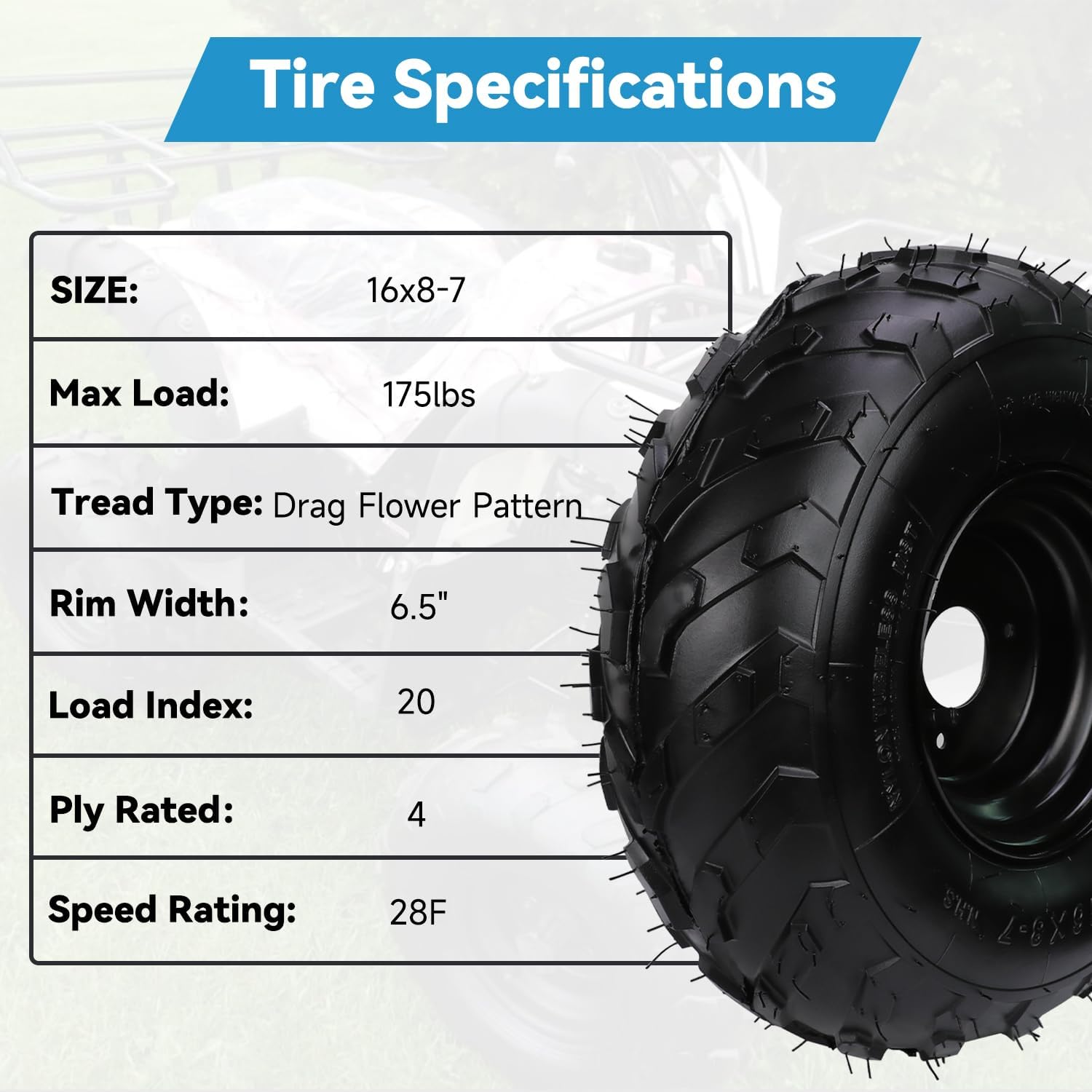 EOPOAYI 16x8-7 Go Kart Tires with Rim 3 lug Replacement for Coolster 110cc 125cc 150cc ATV Quad 4 Wheeler, 16x8-7 Wheel for Kazuma Roketa TrailMaster Go Kart Cart Lawn Mower All-Terrain Parts