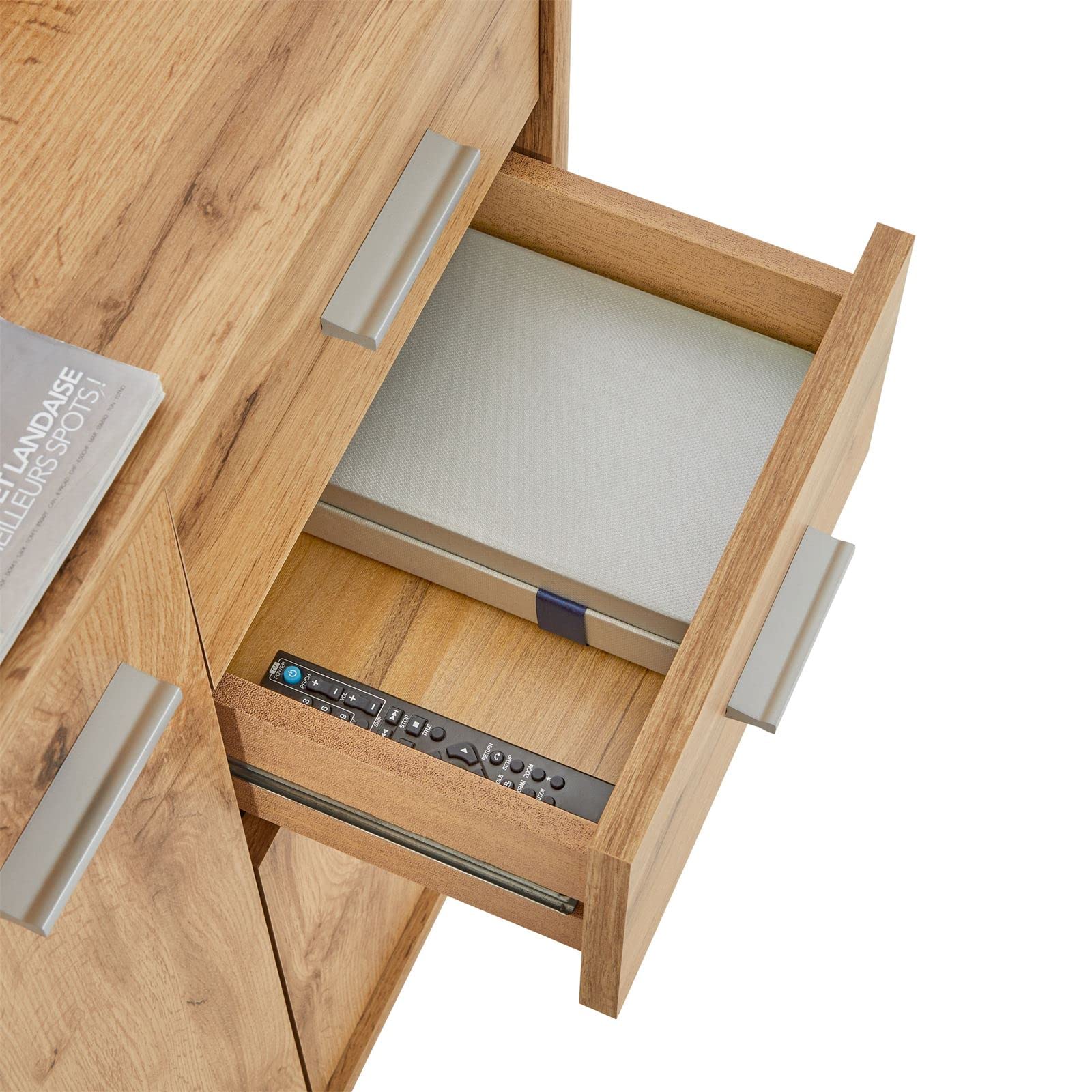 CARO-Möbel Kommode Locarno mit 2 Türen und Schubladen, modernes Highboard Bürokommode in Wotan Eiche