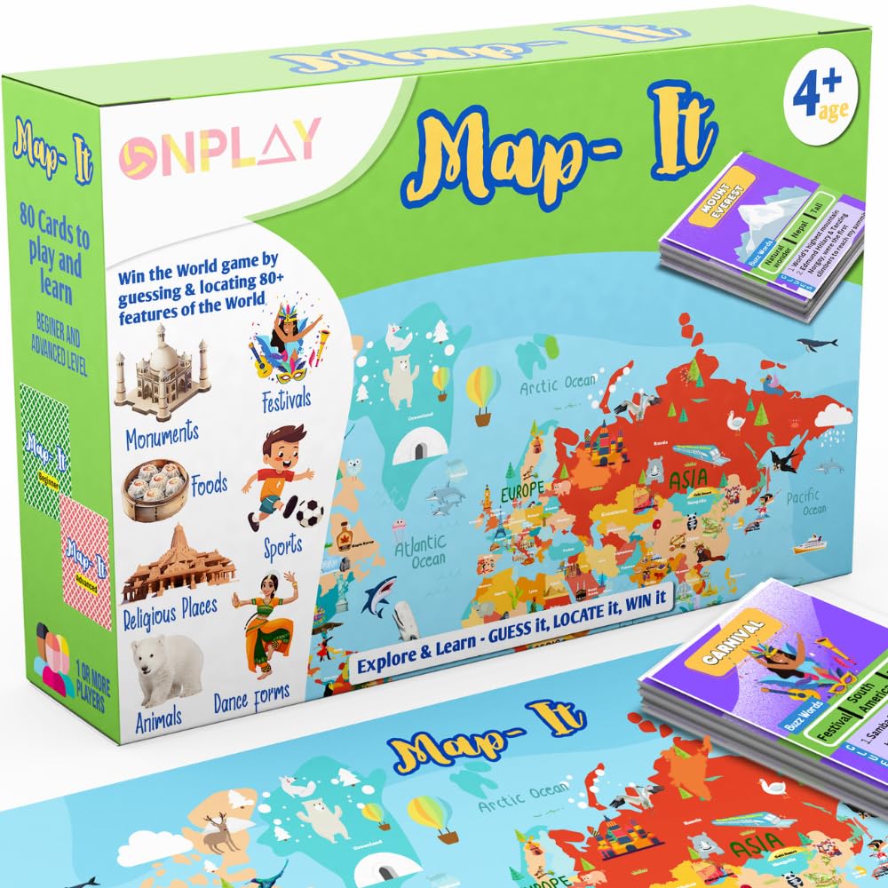 OnPlay Map-It World Map Board Game | Educational Toys for Kids 5+ Years | Kids Learning Toys | Indoor Game for Kids 5 to 12 Years | Birthday Gift for Girls & Boys (B0CZRKX8L3) Amazon Price History, Amazon Price Tracker