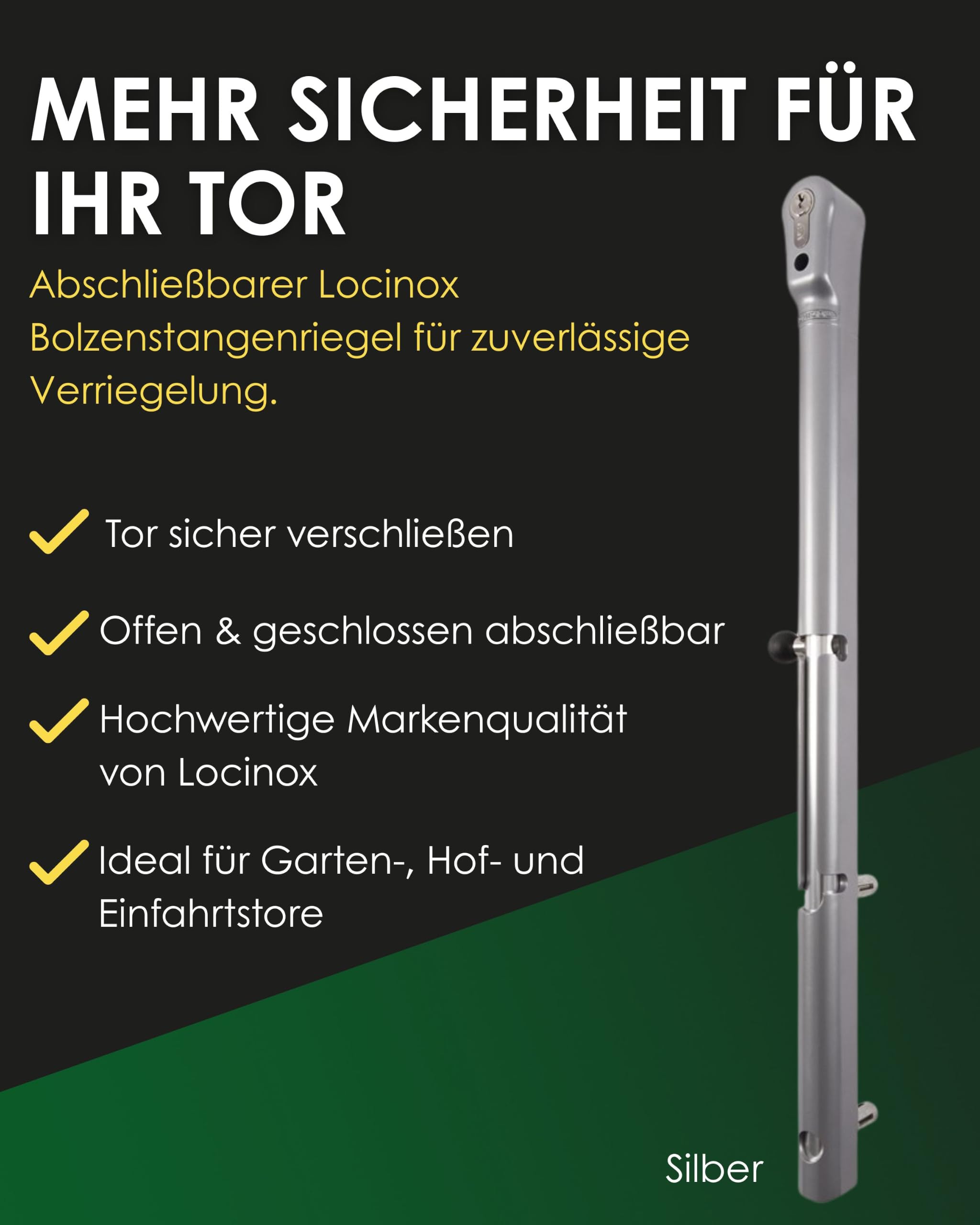 Zaundirekt LOCINOX KEYDROP Bolzenstangenriegel abschließbar Silber