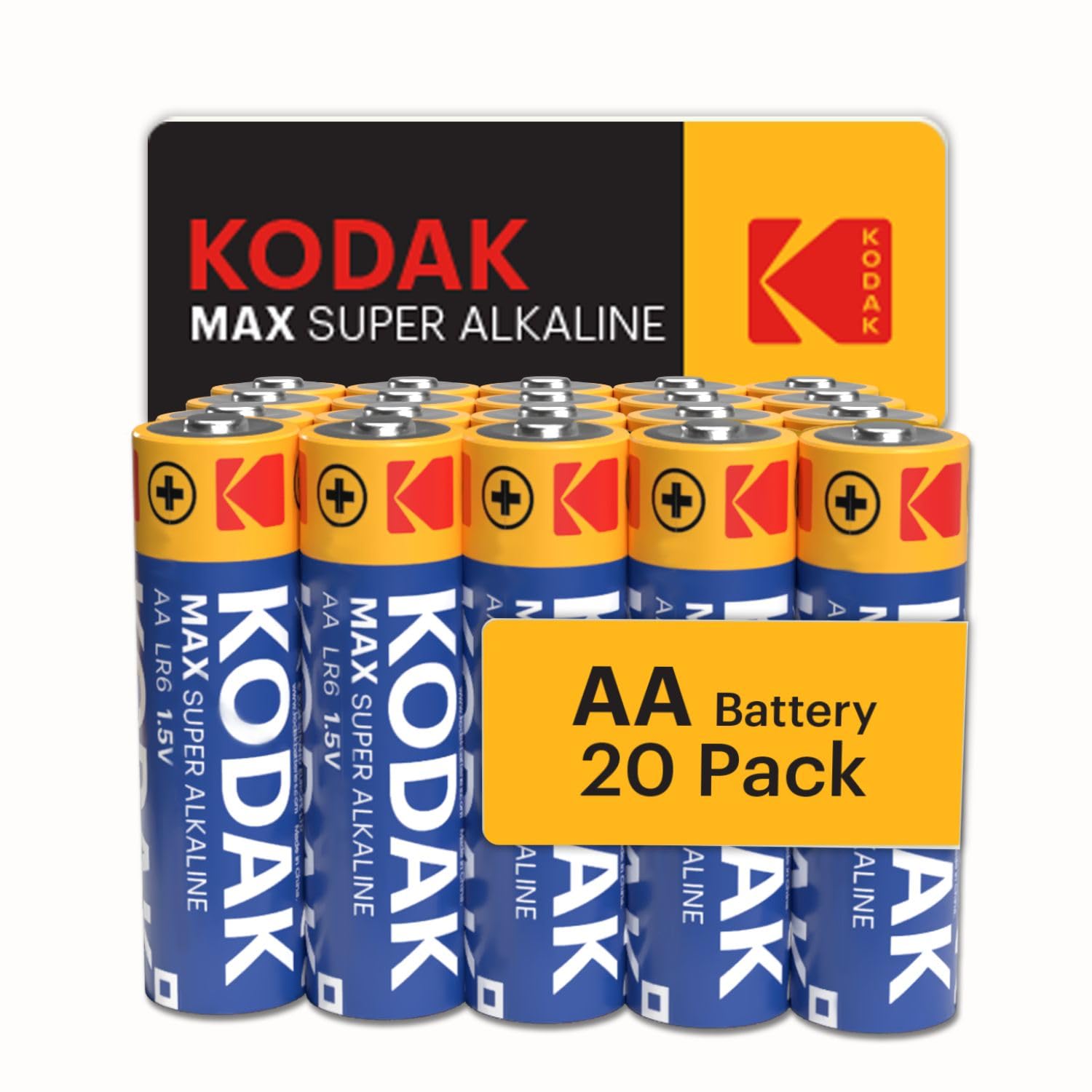 KODAK | AA Batteries | Double A | Disposable Household Alkaline | 1.5V | 20 Pack