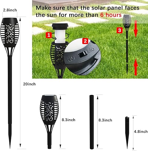 Miniatura 4 de Luces solares al aire libre Waterperoof, antorchas solares AOUNQ para exteriores con llama parpadeante, paquete de 8 mini luces solares para