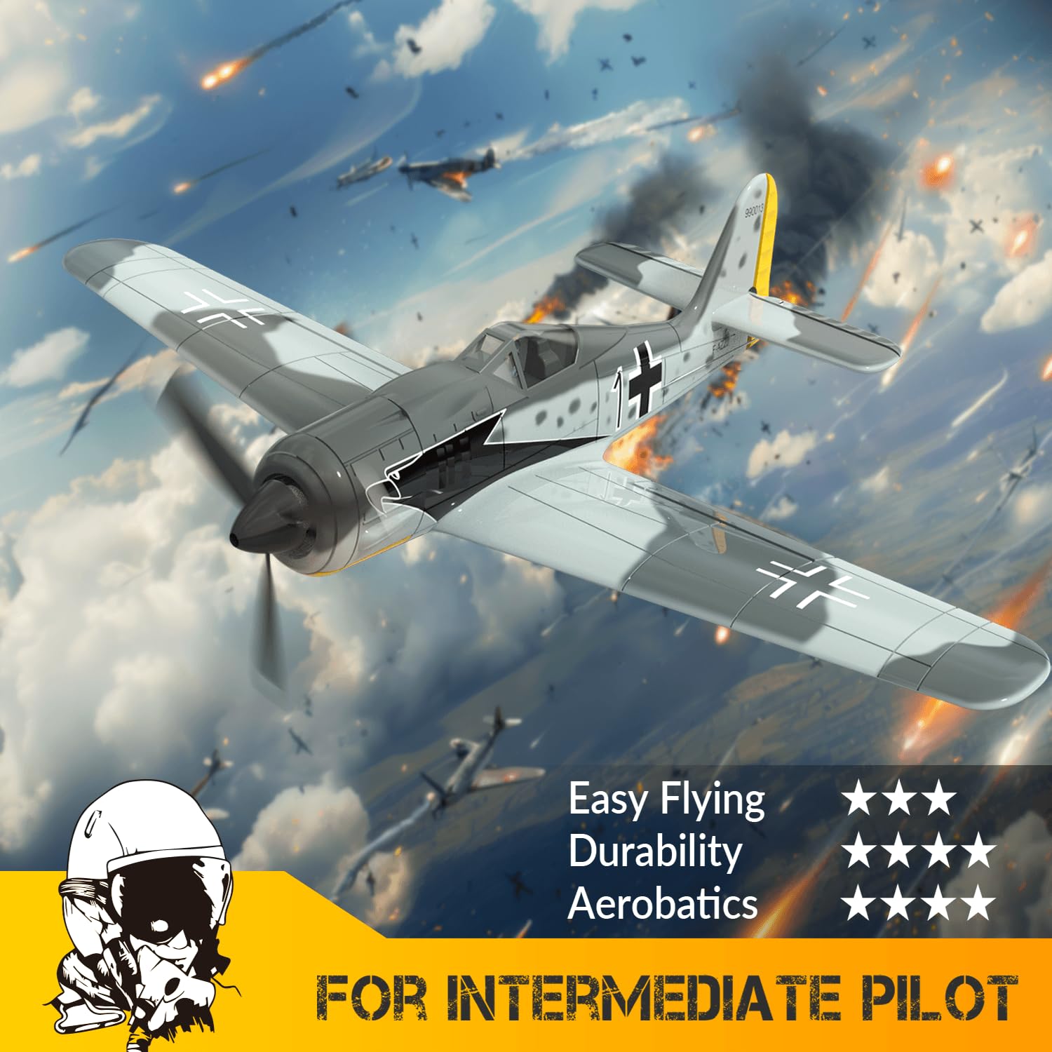 RCkuler RC Planes for Adults, FW190 Fighter 4-CH RTF RC Airplane, One-Key Aerobatic, Stable and Safe with Xpilot Stabilization System, Suitable for Outdoor Activity