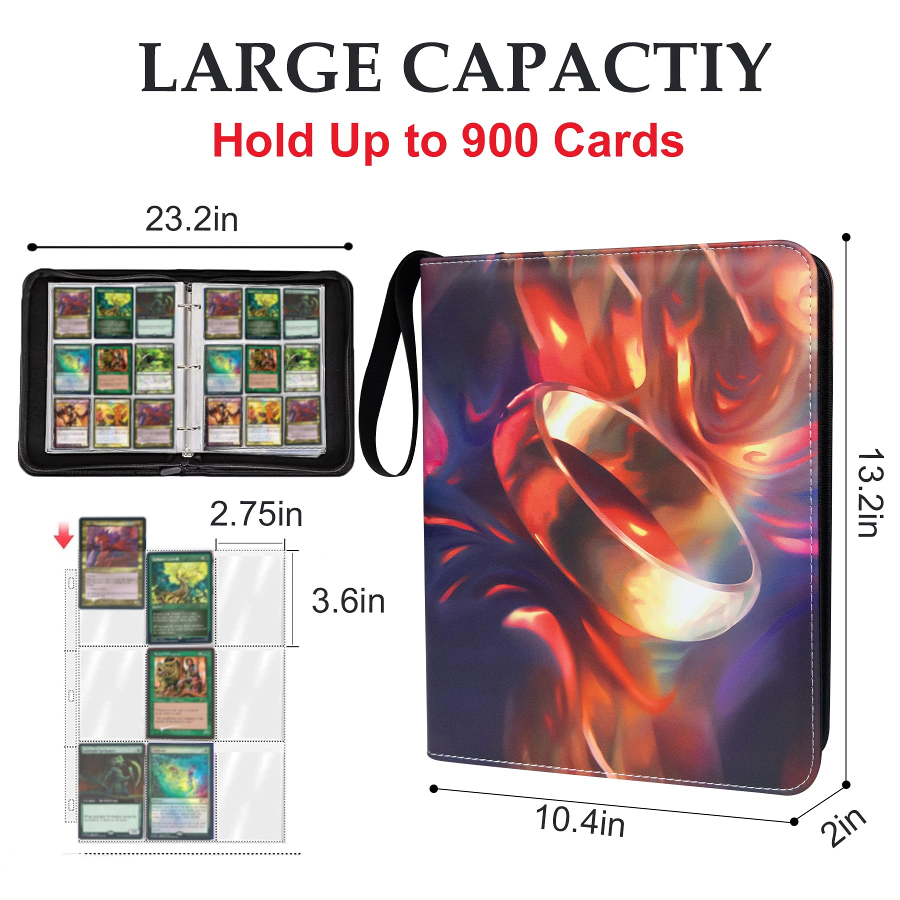 Classeur à 900 pochettes pour cartes MTG/YGO/TCG, sac de rangement portable étanche avec pochettes amovibles, livre de cartes pour Magic the Gathering/Seigneur des Anneaux