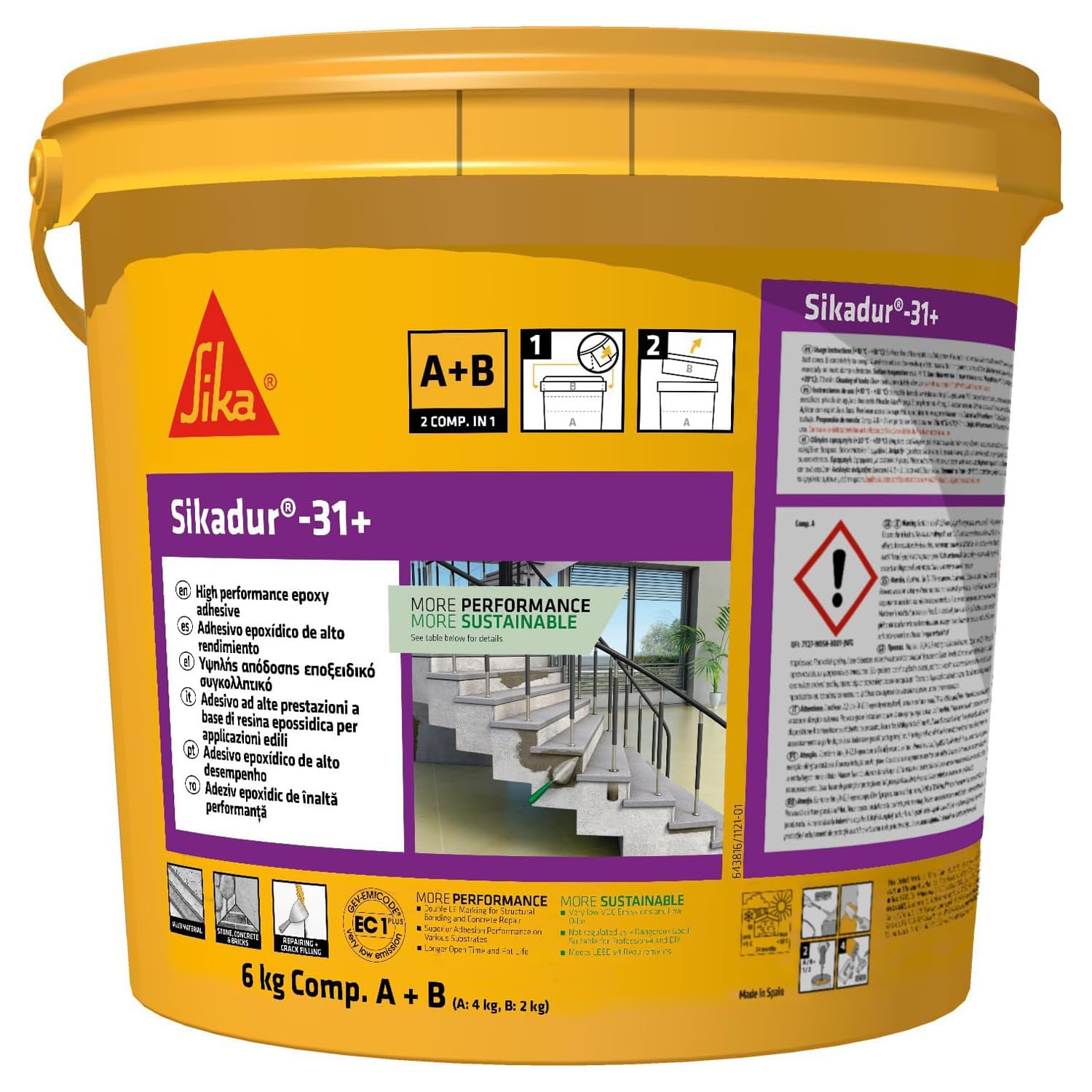 SIKA - Klej epoksydowy konstrukcyjny - Sikadur 31+ - 6kg | Klej konstrukcyjny epoksydowy - Do prac naprawczych - Wysoka przyczepność - Do wnętrz i na zewnątrz