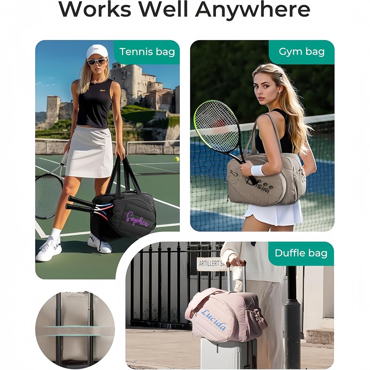 Bolsa De Tenis Personalizada, Bolsa De Tenis Con Nombre Bordado Personalizado, Capacidad For 2 Raquetas, Correa Ajustable Extraíble Y Compatible Con Fundas, Bolsa De Lona Deportiva Unisex