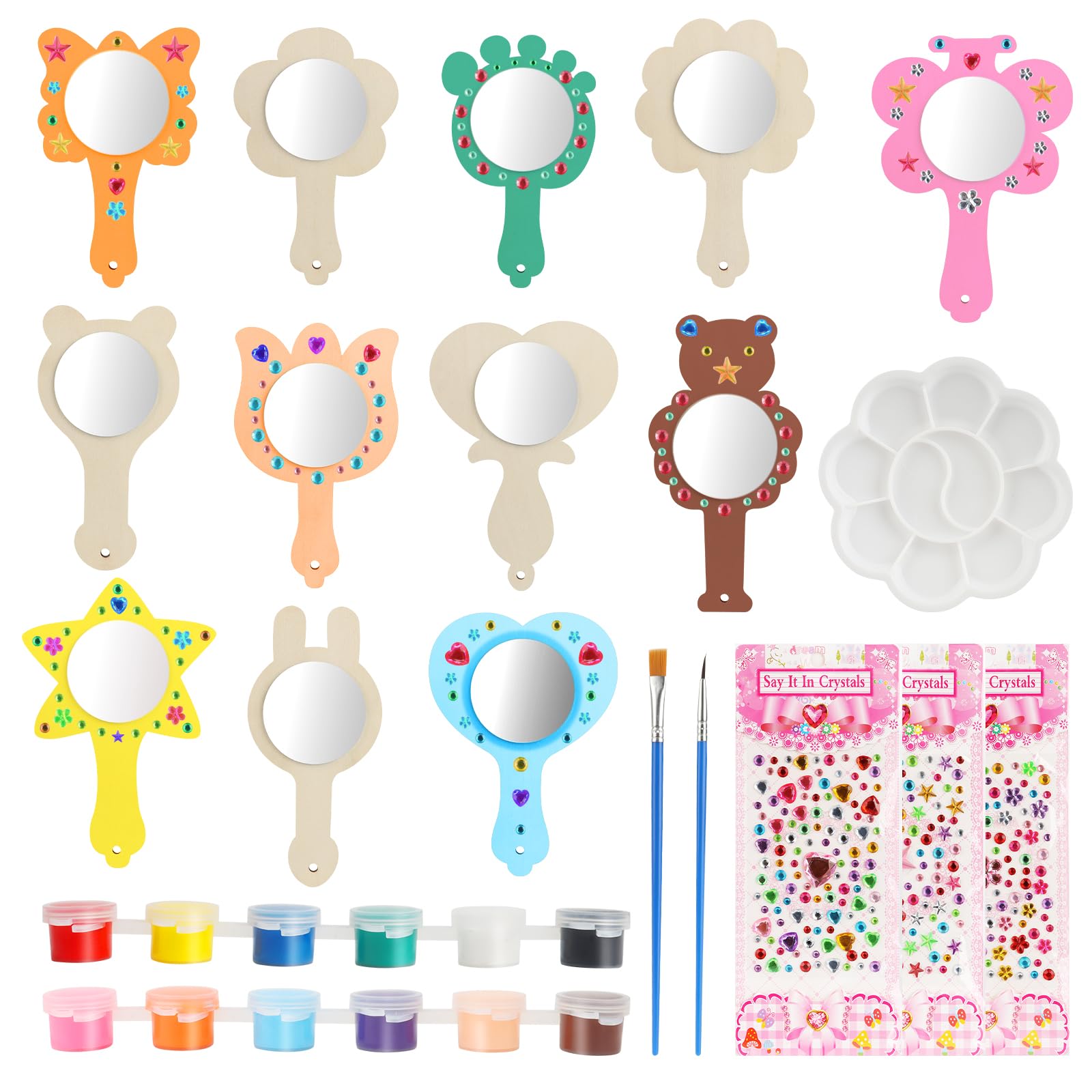 12 Pièces Bricolage Miroir Sirène en Bois Bricolage Bois Enfant avec