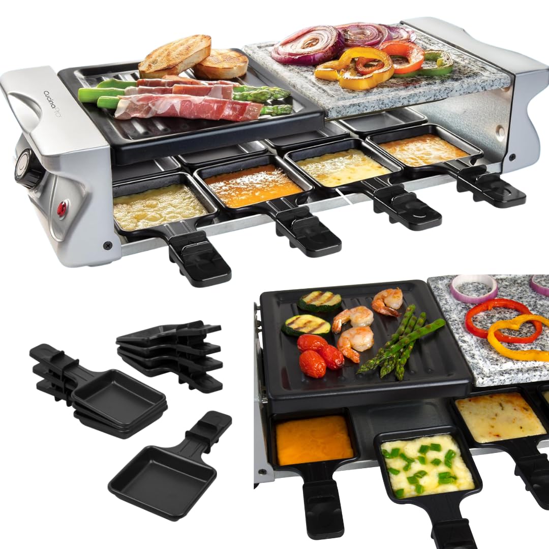 Electric Cheese Raclette Table Grill w Nonstick Grilling Plate & Cooking Stone- Indoor Smokeless Korean BBQ 8 Person Tabletop Cooker Hotplate- Melt or Grill Meat, Veggies for Home Dinner Party or Apps