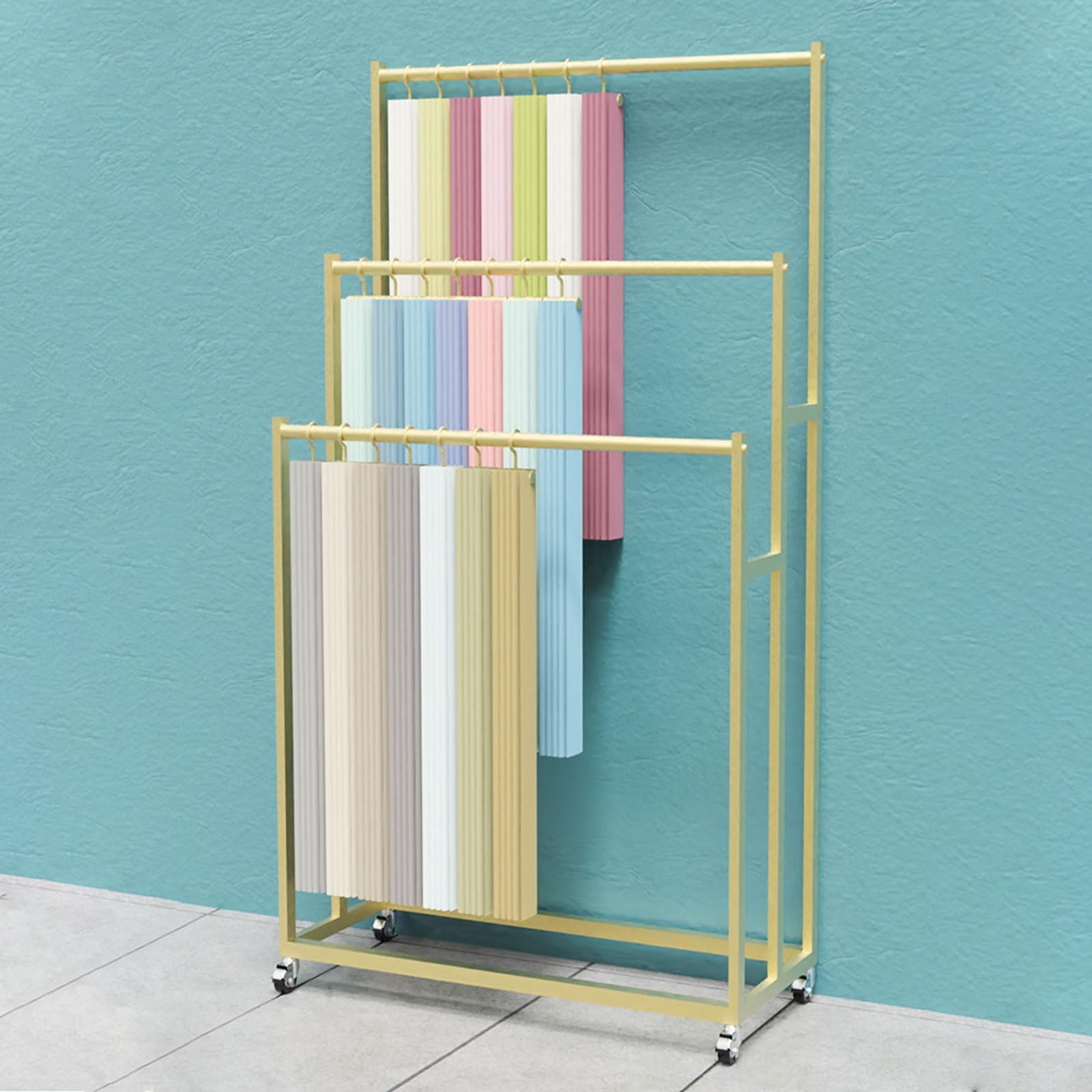 Generico Carrello espositore in Metallo Resistente, Organizer Multiuso per Bobine di Filo, Sciarpe, Asciugamani – Robusta Struttura in Acciaio Dorato, Soluzione di stoccaggio 100x39,3 cm