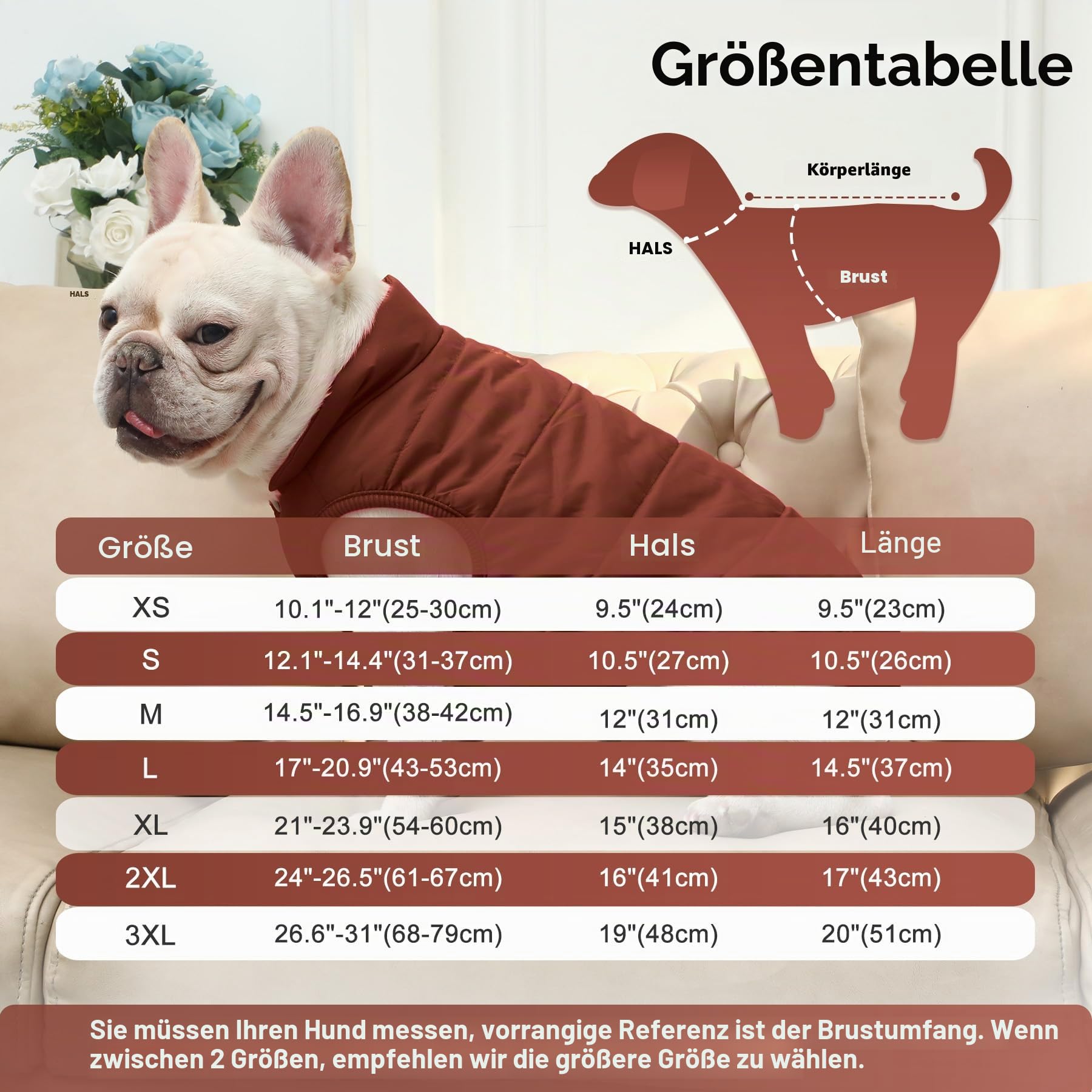 JoyDaog 2-lagige mit Fleece gefütterte Hundejacke, sehr warm für Winter und kaltes Wetter, extraweiche, winddichte Hundeweste,braun,L