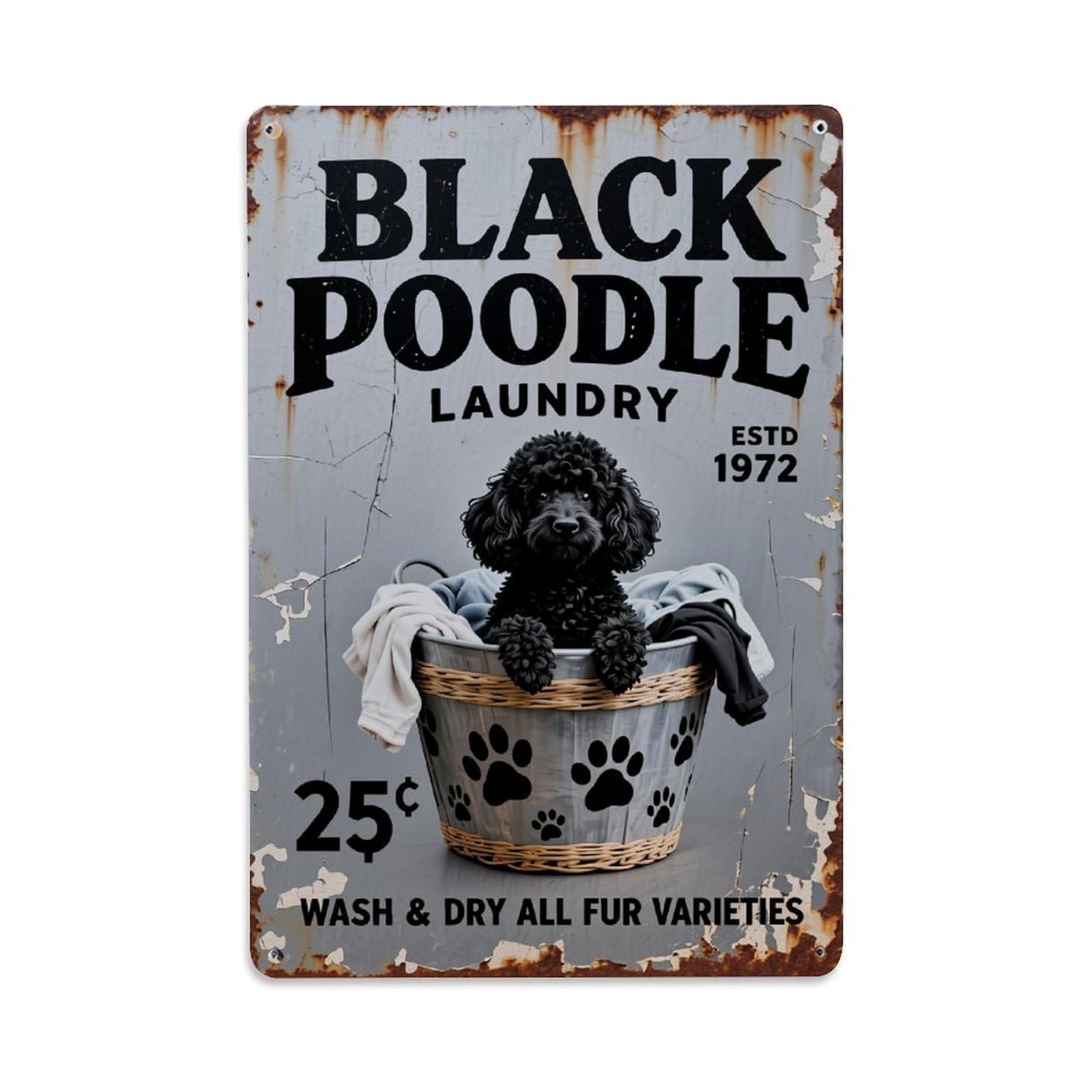 Black Poodle Laundry Sign Retro Metal Tin Sign, Vintage Decor Art Poster for Bar, Home, Man Cave, Kitchen, Laundry Room Gift 8x12Inch