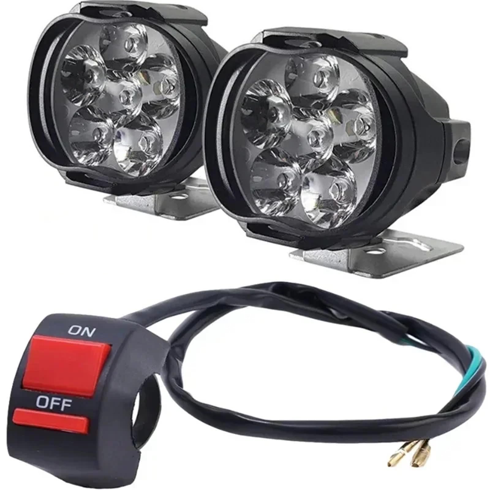 Avant Phares Phares Moto Feux Auxiliaires Scooter Projecteurs Ampoules Antibrouillard À 6 LED Feux Travail avec Interrupteur Feux Avant Moto(1 Jeu)