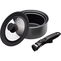 Cacerola Masterpro Smart MasterClass Smart Space Cacerolas, Cacerolas Antiadherentes para todas las Placas, Aptas para Inducción,Cacerolas Antiadherentes, con Mango Extraíble y Tapa Universal, Aluminio, Juego de 5 Piezas Gris