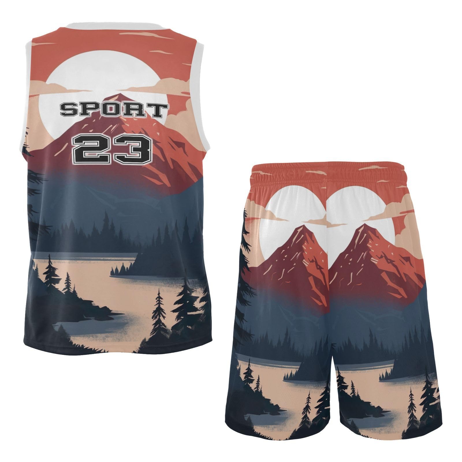 FLildon Mountain Moon Landscape Boys Basketball Jersey Set Tank Top Shorts Tracksuit Sport Training Suit for Kids, S