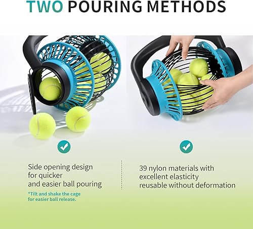 Miniatura 5 de Tolva de pelota de tenis, ligera, fácil de montar, sin doblar, tolva de tenis ajustable de 26 a 51 pulgadas, para uso en interiores y exteriores, 2