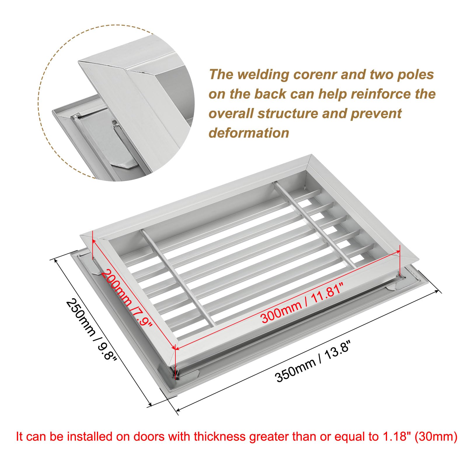 PATIKIL Door Air Vent Cover, 2 Pcs 12" x 8", Aluminum Grille Ventilation Cover Louvered for Cabinet Wardrobe Door Silver Tone - Image 4
