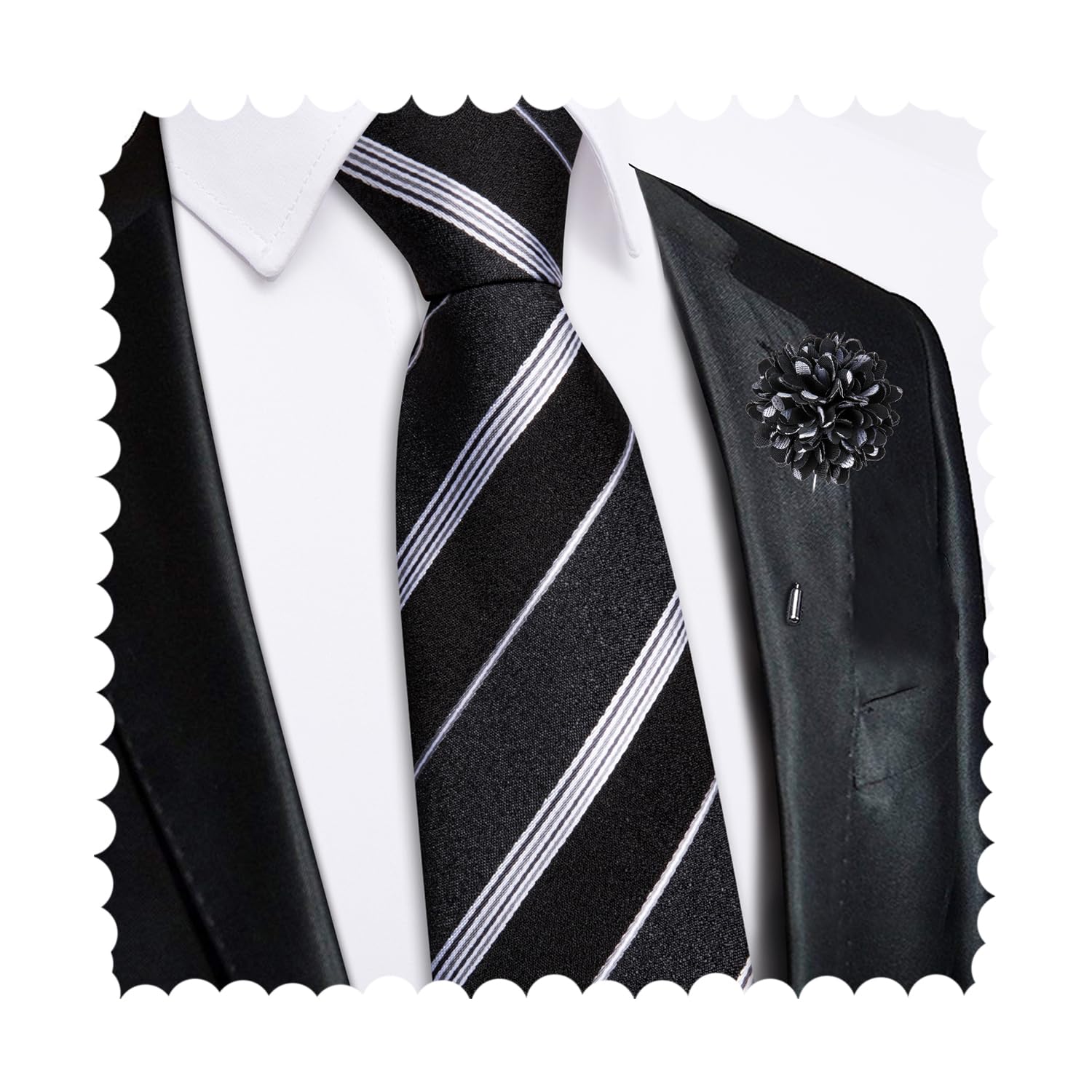Hi-Tie Zipper Ties for Men Pre-tied Tie Set Lapel Pin Pocket Square and Cufflinks Formal Business Wedding Adjustable Necktie