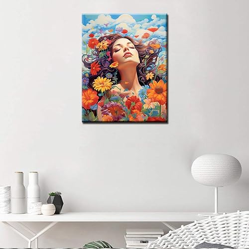 Miniatura 4 de Pintura numérica para niña en el campo de flores silvestres, pintura al óleo por números para adultos, niños, principiantes sin marco, pintura de