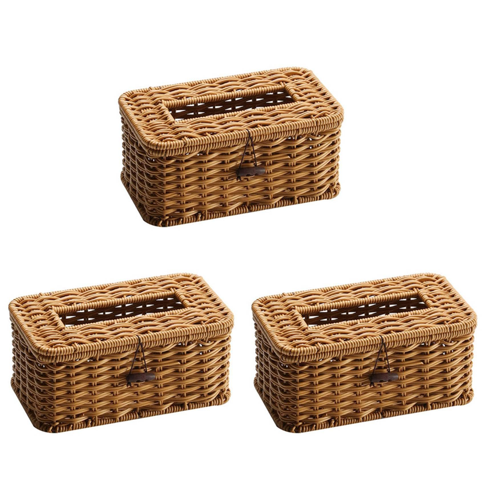 Hndhbfgrt 3X Rattan Rectangular Tissue Box Cover - Boho Decorative Woven Tissue Holder,Vintage Farmhouse Tissue Dispenser for Home