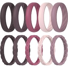 ThunderFit Braided Classic Mix Womens Silicone Rings, 1.9mm Thick Rubber Engagement Rings - Braided and 4mm Classic Rings Combo