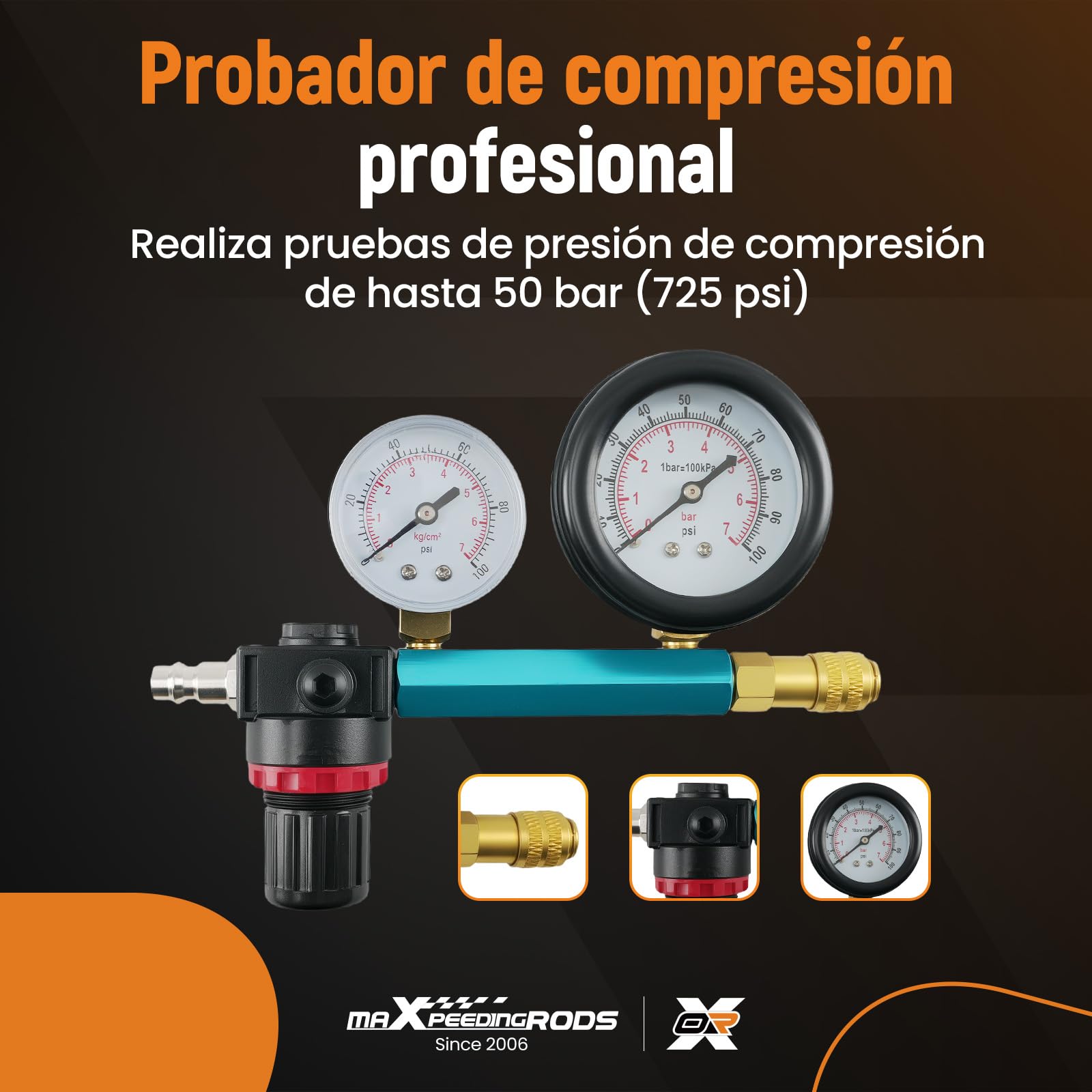 maXpeedingrods Comprobador de pérdida de presión de 46 Piezas para probador | para diésel, Gasolina, Coches, Camiones, Motores diésel, Adaptador de bujía incandescente, 50 Bares, M10 M-12 M14 M-18