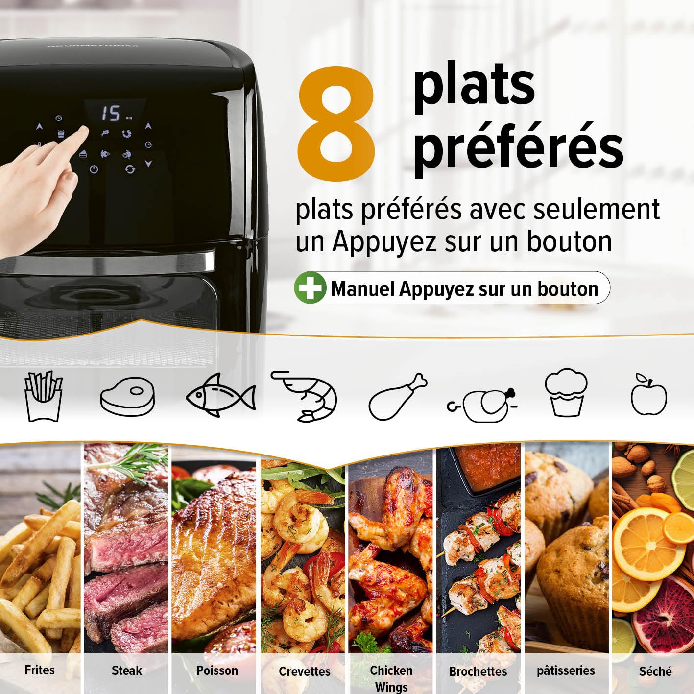 GOURMETmaxx Friteuse à air chaud numérique XL 12 litres | Préparation particulièrement pauvre en graisse et douce | Fonction minuterie pour une cuisson précise et un arrêt automatique, 9 programmes