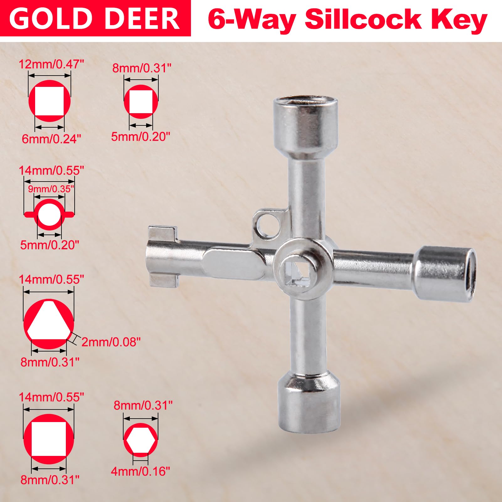 GOLD DEER 4 Way Utilities Key with Lanyard Electric Cabinet Panel Keys Multi-Functional Water Key Set Water Spigot Key Sillcock Key Water Key Hose Bib Key Shut Off Tool for Valve Faucet,2Pack - Image 3