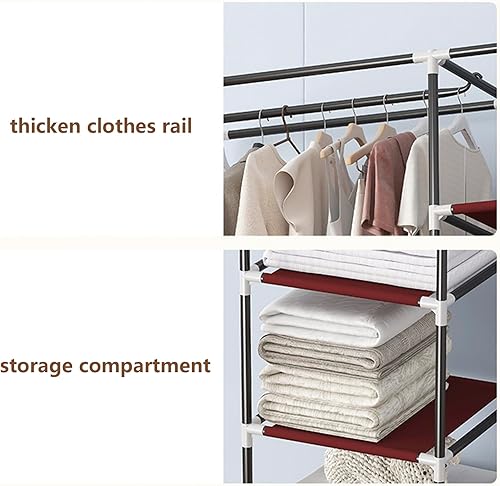 Miniatura 3 de Armario portátil, armario portátil con cubierta a prueba de polvo, 1 varillas para colgar y 6 estantes de almacenamiento, tela no tejida, estable y