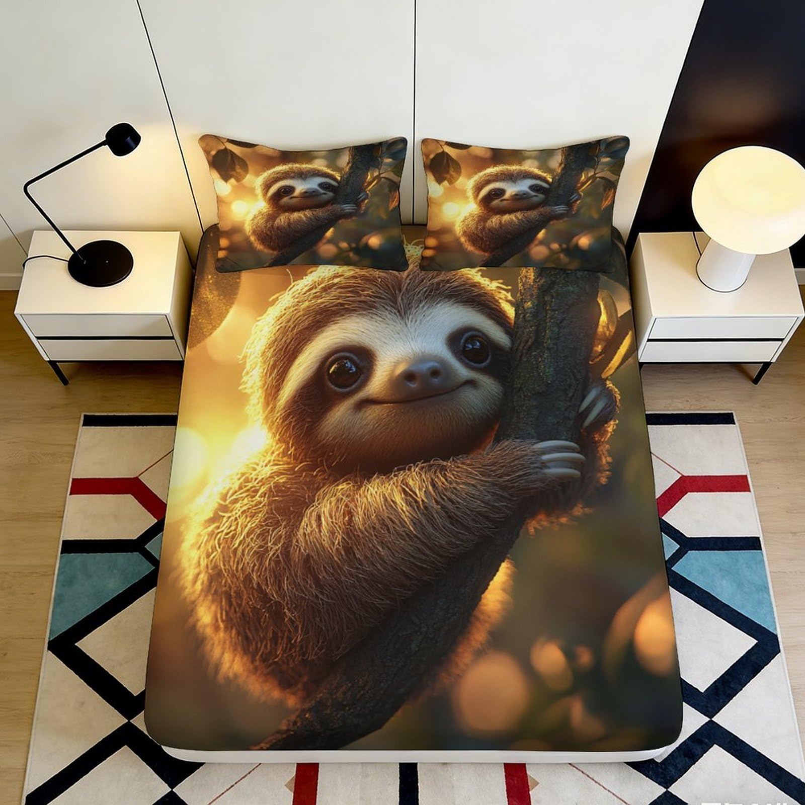 Pnayamiorkfel Style-1 3D Printed Sloth Tree Fitted Sheet Microfiber Soft Anti-Slip Forest Sunset Mattress Cover For Bedroom Dorm Decor 90X200x25cm