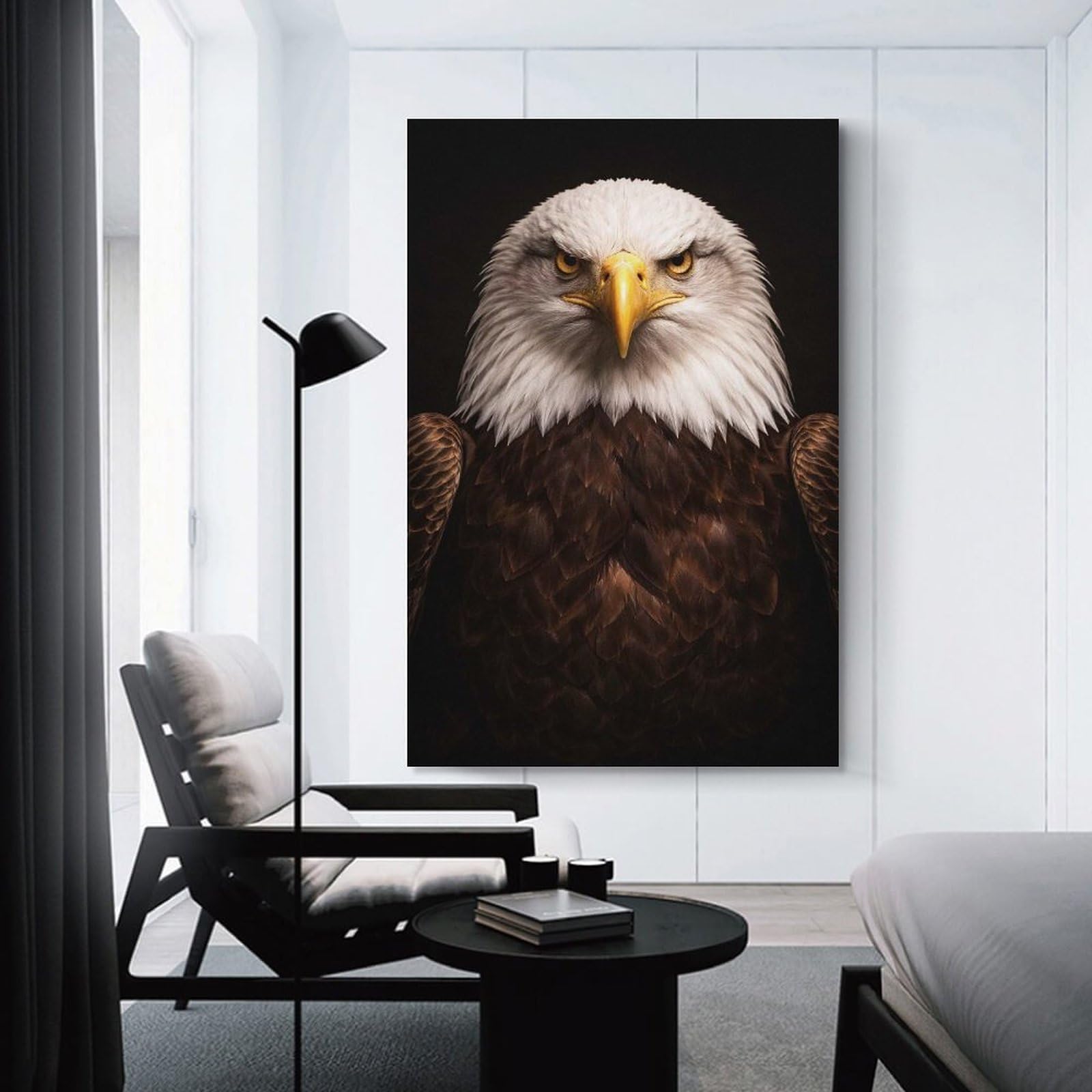 Junmoney Hanging Wall Art Bald Eagle Portrait, 24x36inch(60x90cm), for Sofa Walls, Lounge Or Home Corners, Canvas Styling for A Polished Room Look