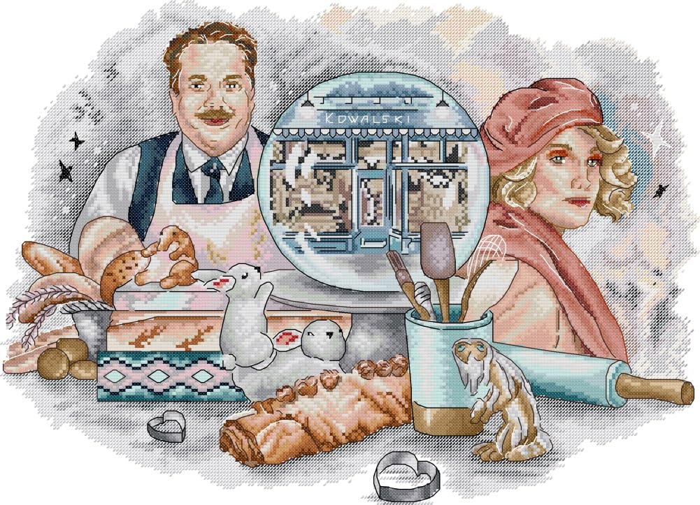Awesocrafts Cross Stitch Stamped Kits People Baking Snow Globe Easy Patterns Cross Stitching Embroidery Needlework Kit Supplies 14CT 2 Strands