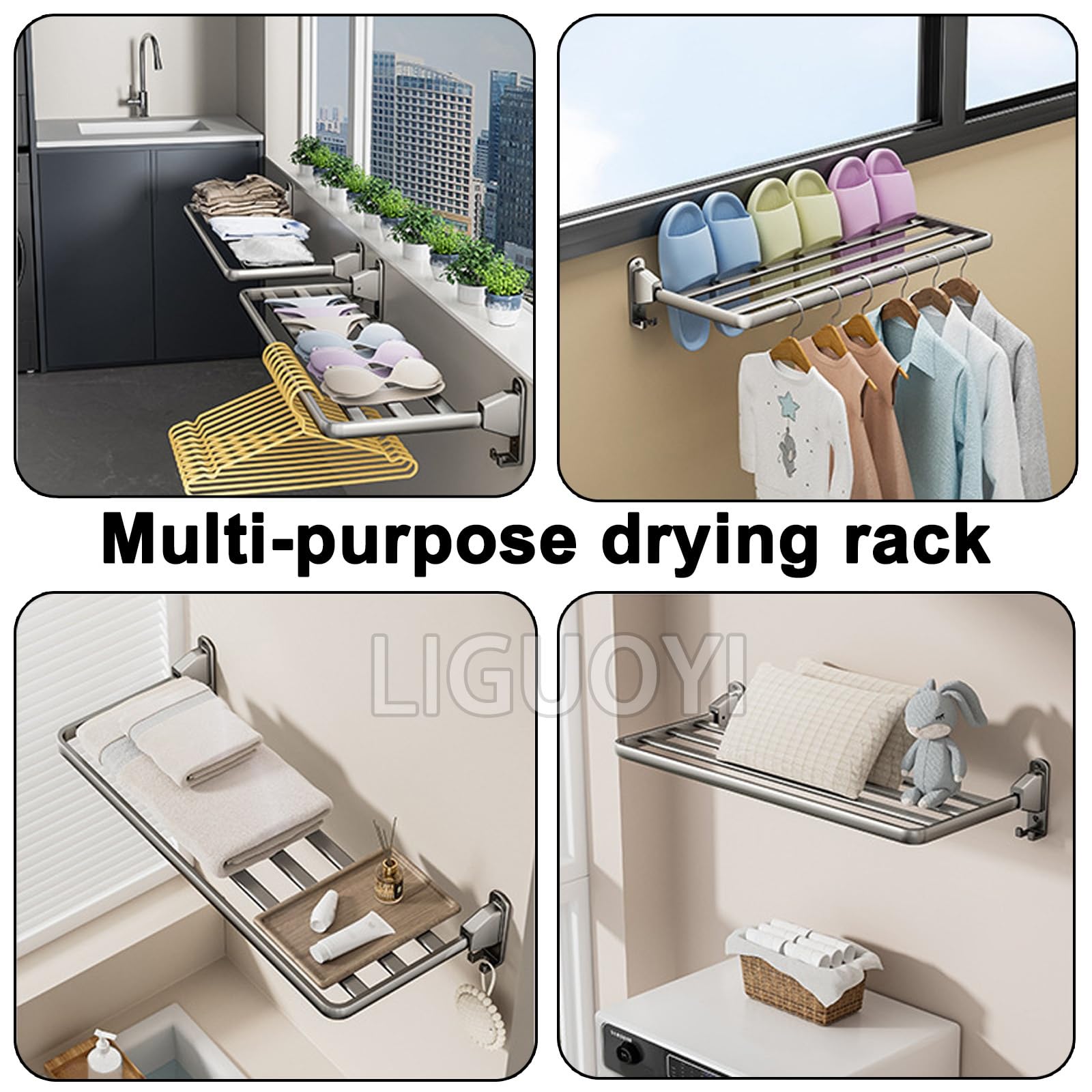 LIGUOYI 10pEtendoir À Linge Pliable Porte-serviettes Étendoir Séchoir À Linge Balcon 60cm 70cm 80cm 90cm Étagères De Salle De Bain, Peu Encombrant Étendoir À Linge Mural Pour Buanderie Baignoire(70cm)
