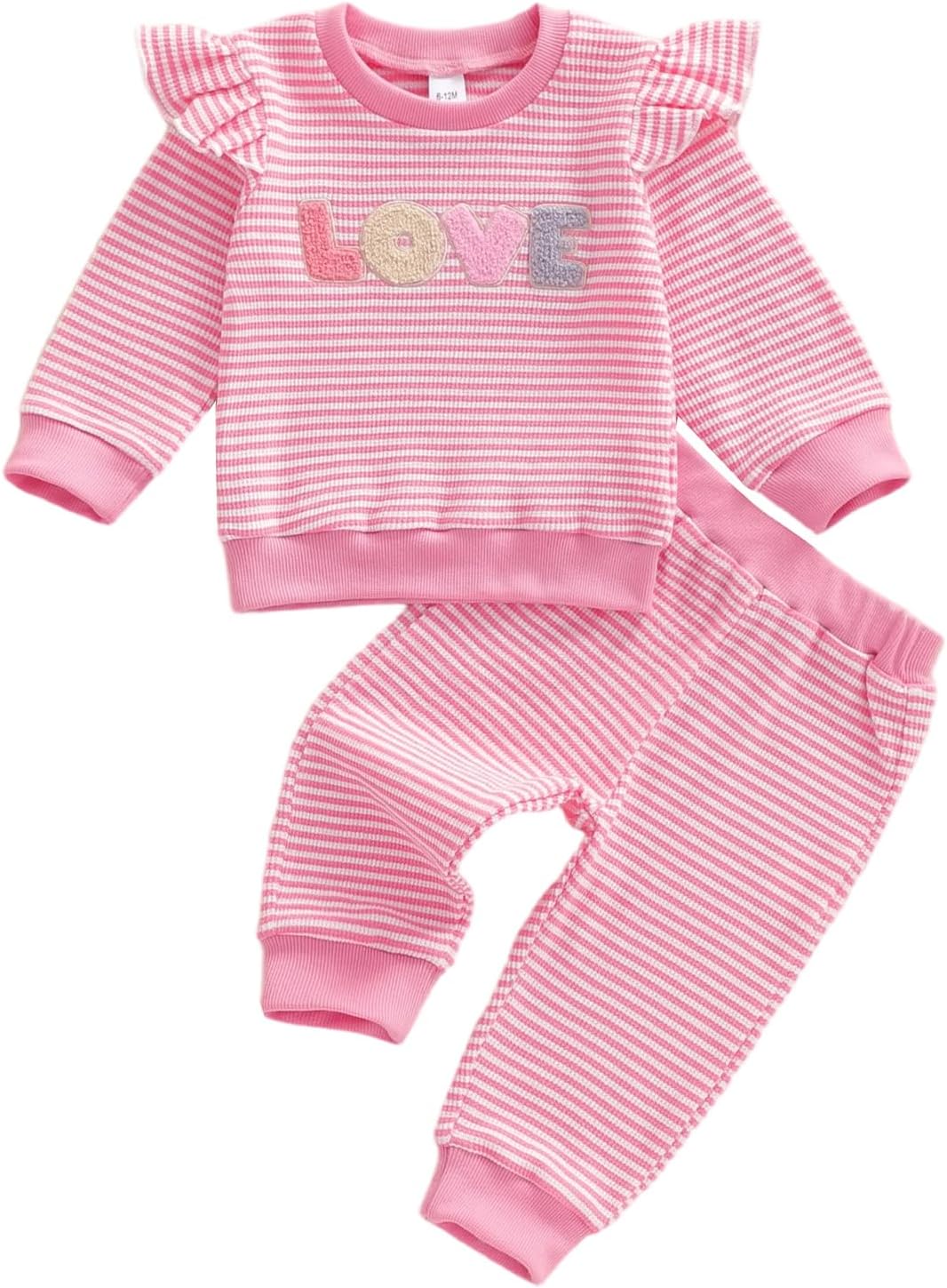 Baby Girl Clothes Newborn Infant Fall Winter Outfits Love Embroidery Long Sleeve Crewneck Sweatshirts Pants 0-24M Love-waffle-pink 0-6 Months - Image 1 of 7