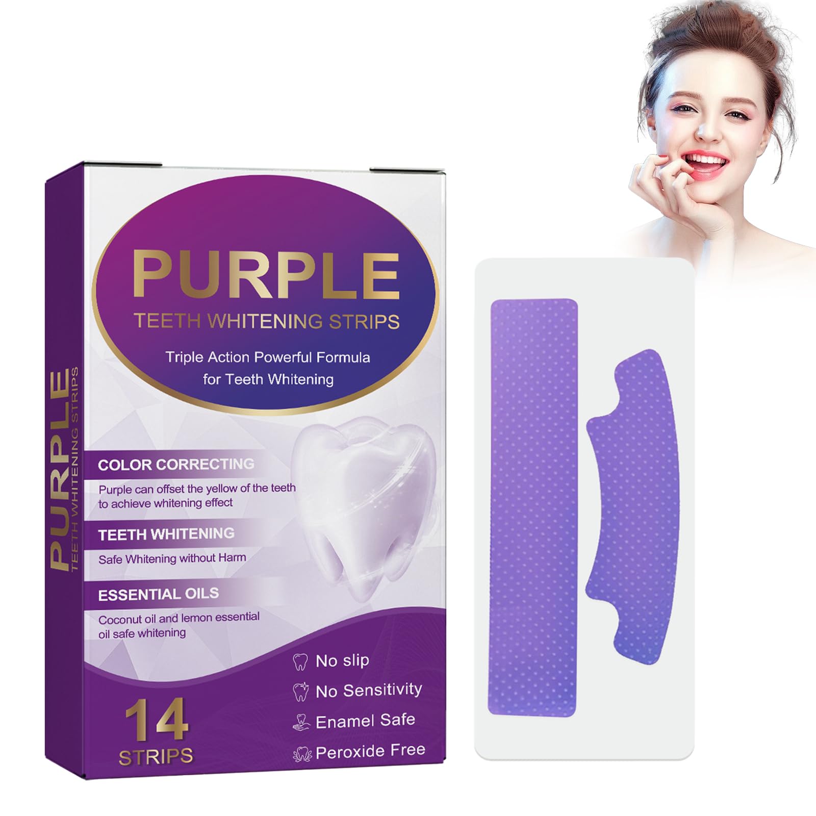 Strisce Sbiancanti per la Cura Dello Smalto, Whitening Teeth Strips, Sticker di Pulizia Viola, Rapida e Delicata la Pulizia dei Denti, Rimuove Efficacemente le Macchie dei Denti, Illumina i Denti
