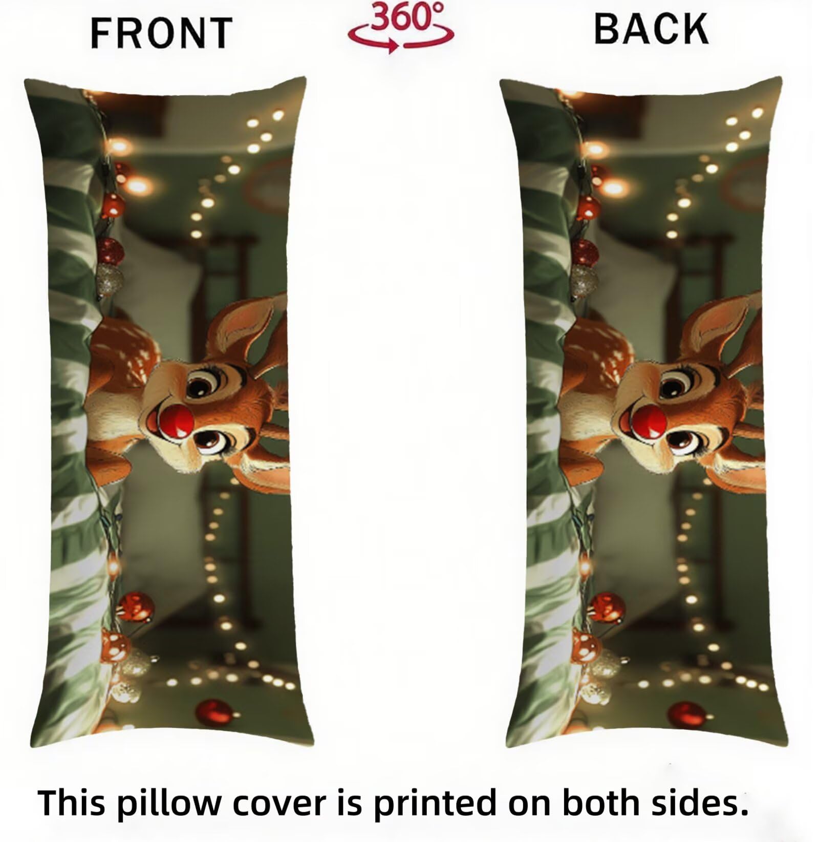 Animale Federe Cuscini Divano 60x180 cm, Cuscini per Divano in Velluto Cotone Morbida e Traspirante, Copricuscino Letto con Cerniera Invisibile Cervo Federe Cuscino, Regalo di Natale Decor R-2030