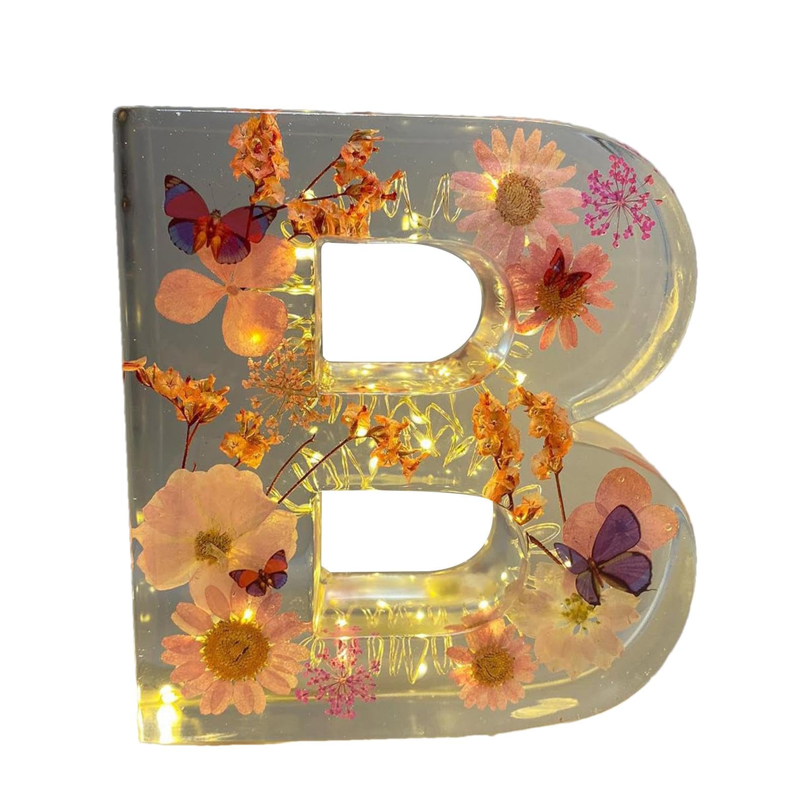 Floral Resin Night Light Letter, Dried Floral Resin Letters Night Light, Pressed Flower Resin Letters with Led Light, Flower Letter Lamp, Creative Table Night Lamp Decoration for Bedroom, Living Room