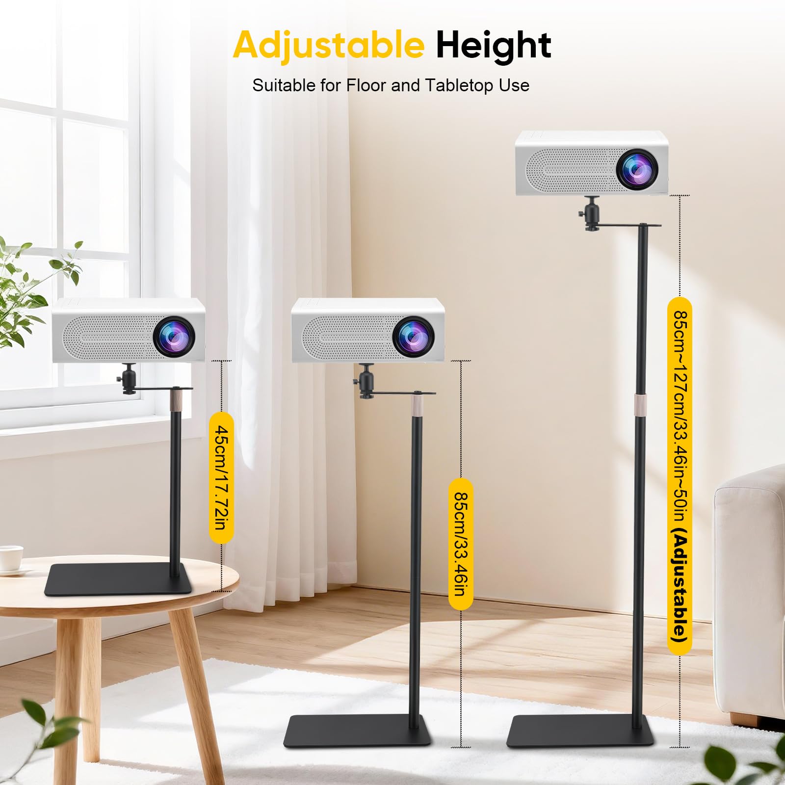 Support métallique pour vidéoprojecteur, avec rotation à 360°, canapé contre le mur, capacité de charge jusqu'à 5 kg, hauteur réglable de 30 à 130 cm, support de projecteur pour la maison, le