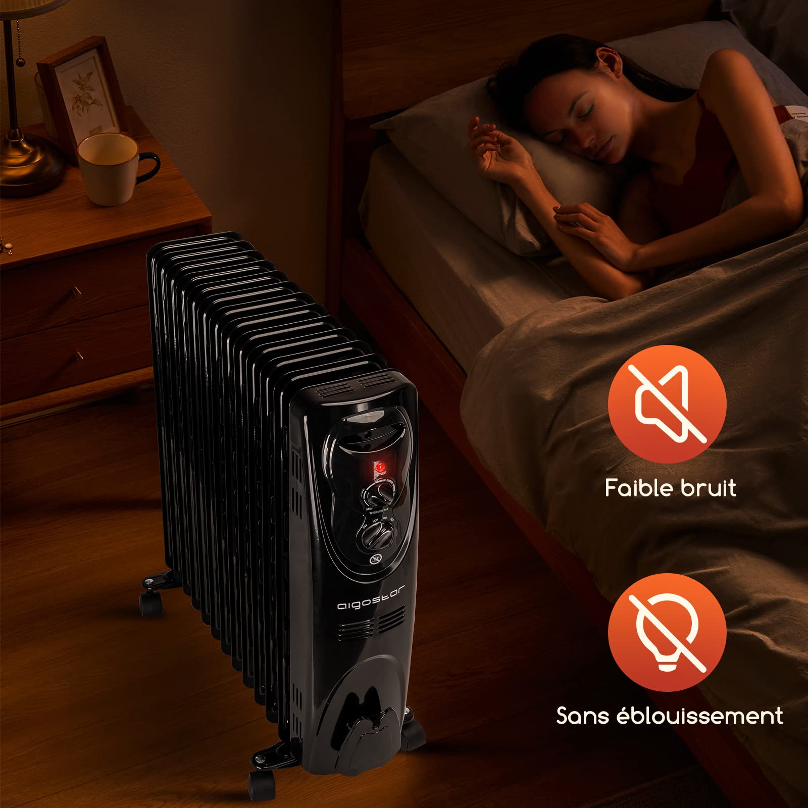 Aigostar Black Forest 33JIF – Radiateur à bain d’huile. 13 éléments, 2500 W. 3 niveaux de puissance et thermostat réglable. Design exclusif.