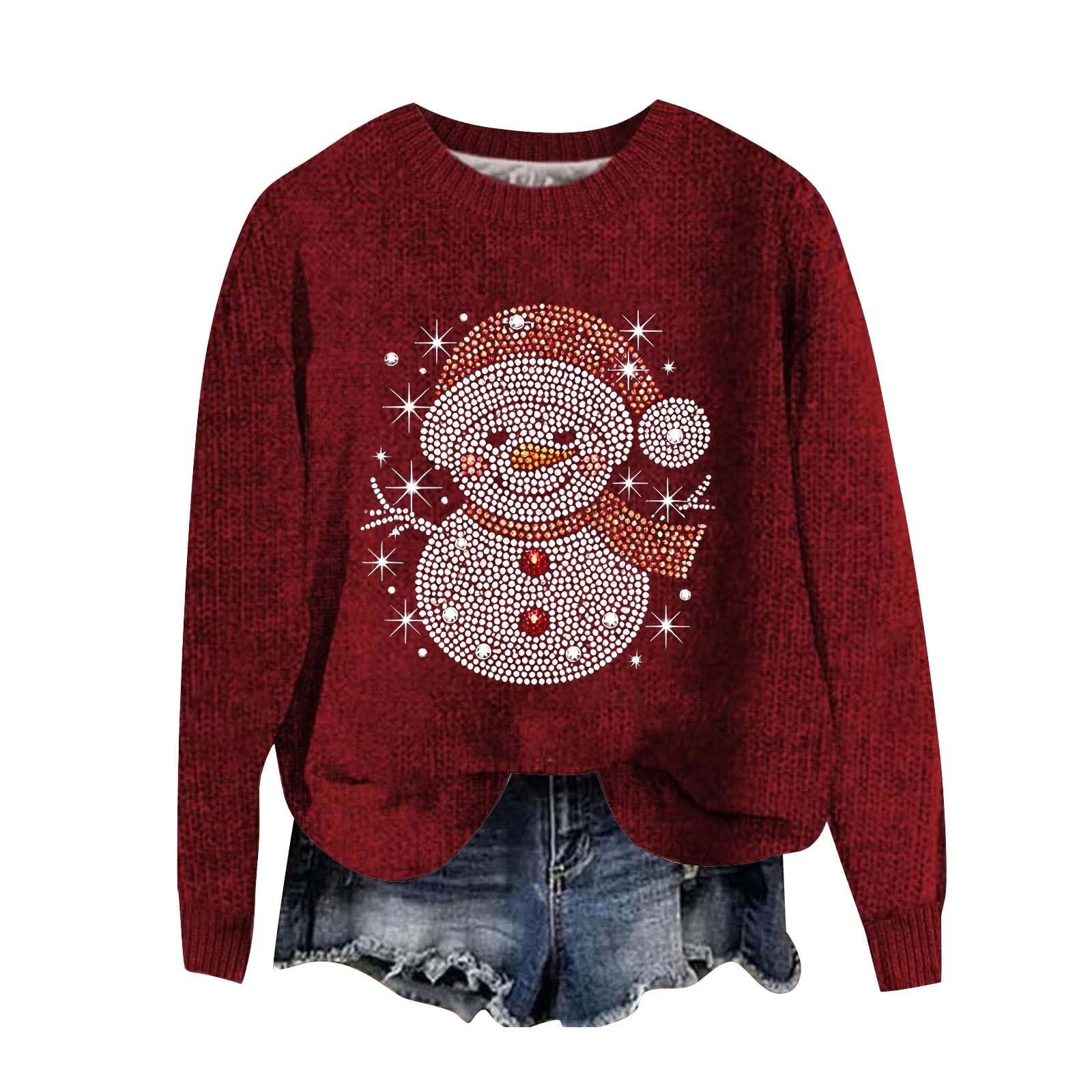 Lustige Weihnachtspullover Damen Lang Damen Strickpullover Winter Rundhals Pulli Lose Sweatshirt Damen Langarm Oberteile Warm Fledermaus Langarmshirt Elegant Pulli Oberteile Tunika Tops