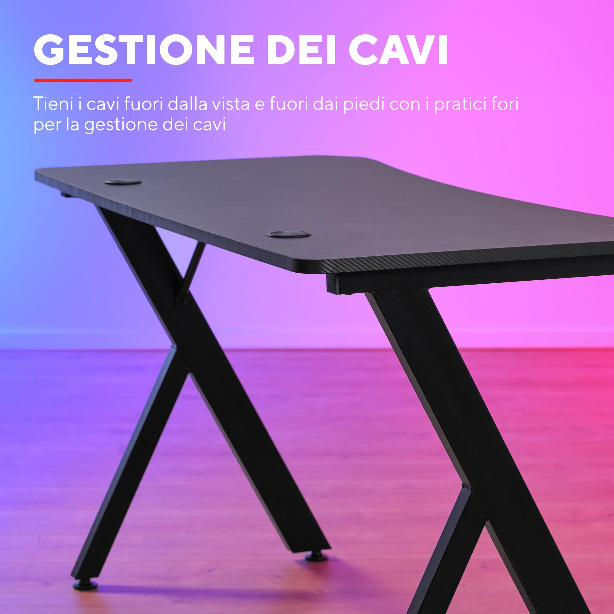 GXTrust Dynamus Scrivania 120 x 60 cm, Tavolo Gaming PC Computer, Nero | Supporto per Cuffie e Portabicchiere, Struttura in Metallo, Sistema di Estione dei Cavi